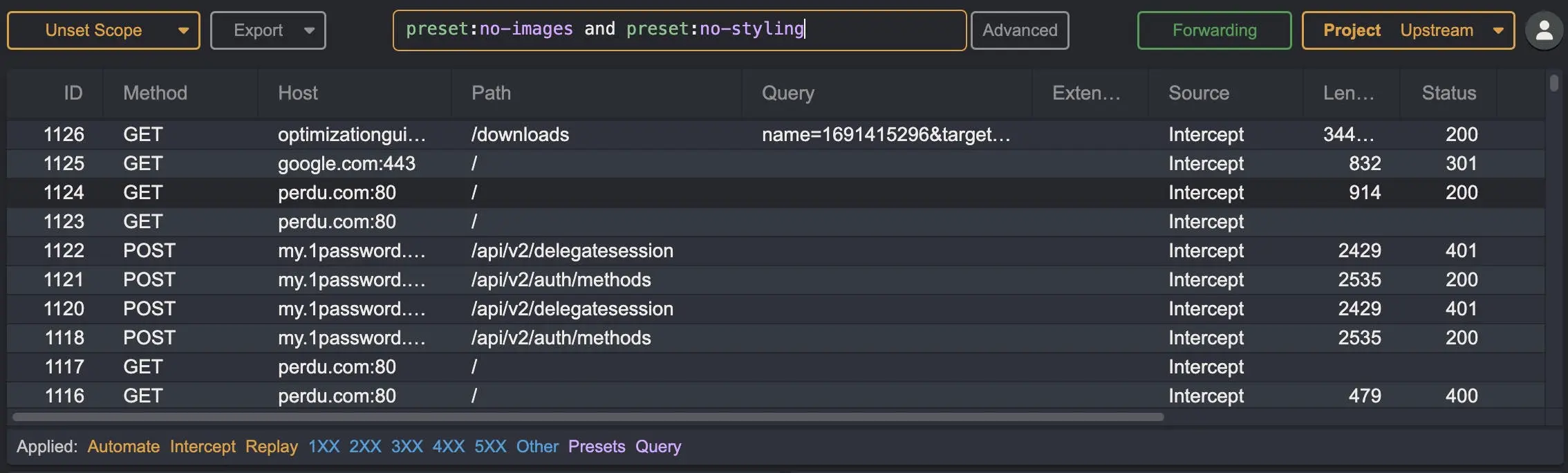 HTTPQL presets